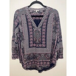 Lucky Brand Blouse Womens XL Floral Print Long Sleeve V Neck Boho Top
